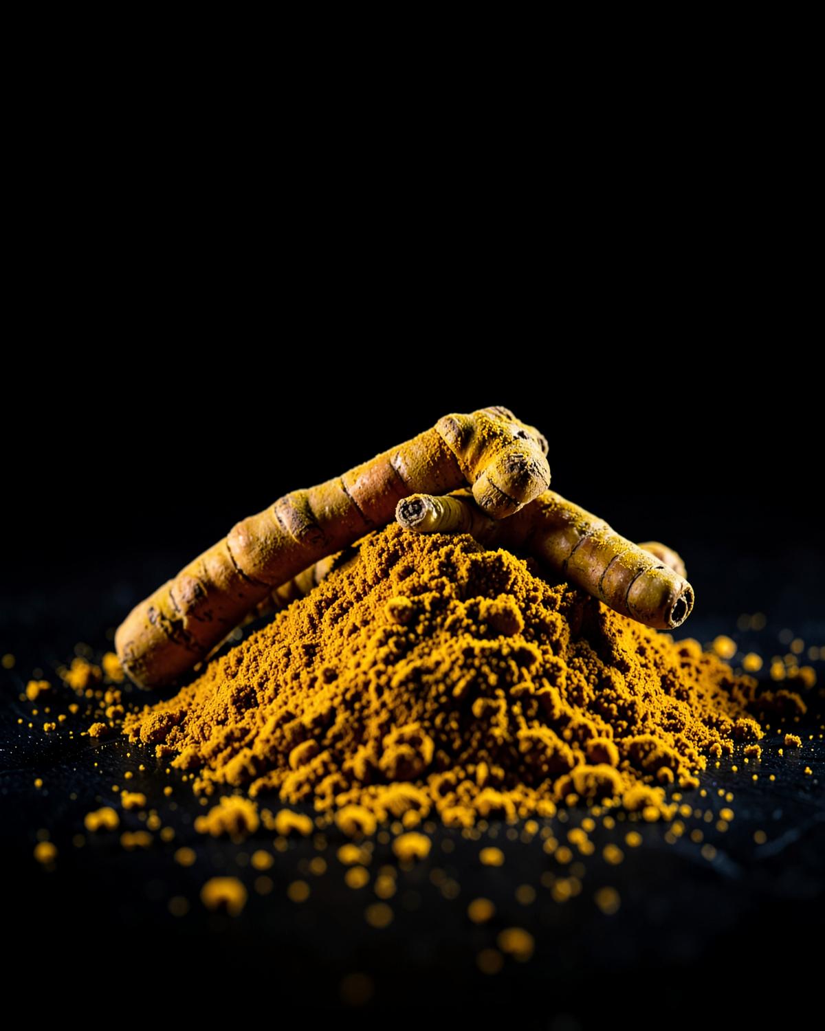 Turmeric powder and whole turmeric fingers presented for export